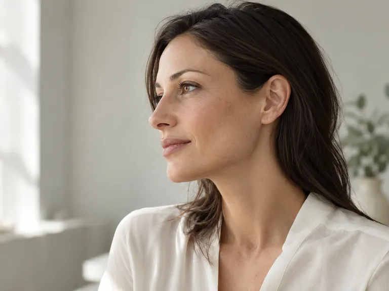 Natürliches Gesichtsprofil einer Frau mit sichtbarer Nasenkontur